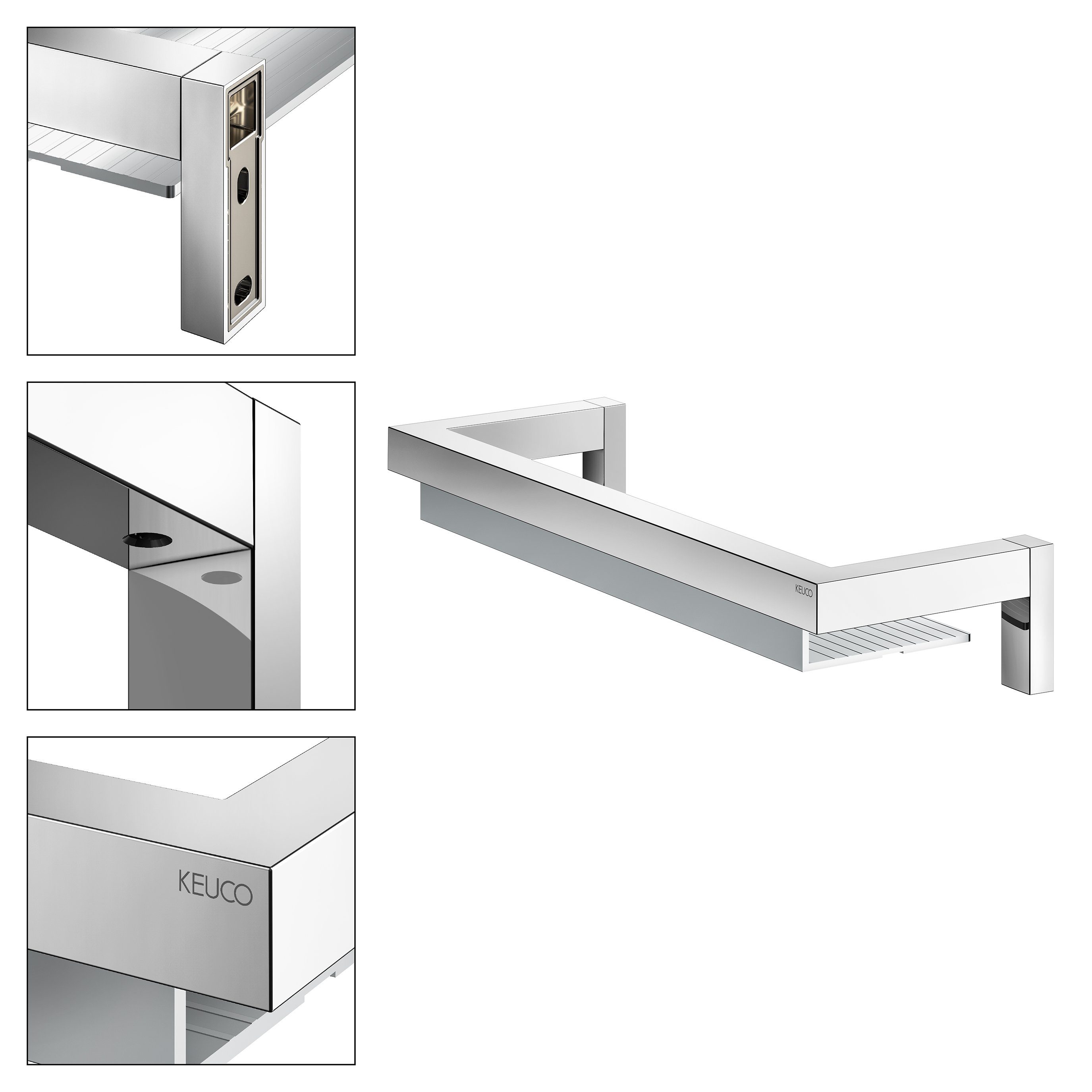 Keuco Duschablage Edition 90 Square, Metall verchromt und Aluminium silber eloxiert, 11x40x6cm, Duschregal