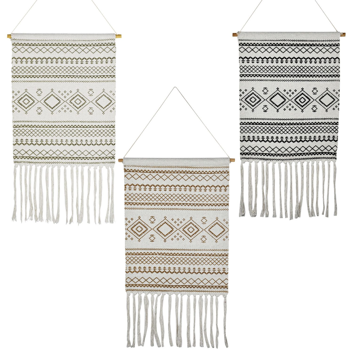 Marrakesch Orient & Mediterran Interior Wandteppich 3er Set Boho Wandteppich Calegora handgemacht aus Baumwolle 45 x 85 cm, Höhe: 850 mm, Handarbeit