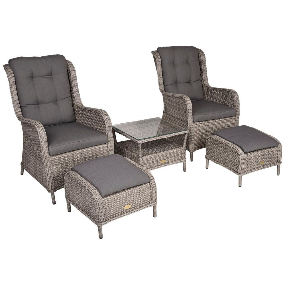 Lomadox Gartenliege HGA-120, Sessel Set in grau, inkl. Polster und Tisch mit Glasplatte