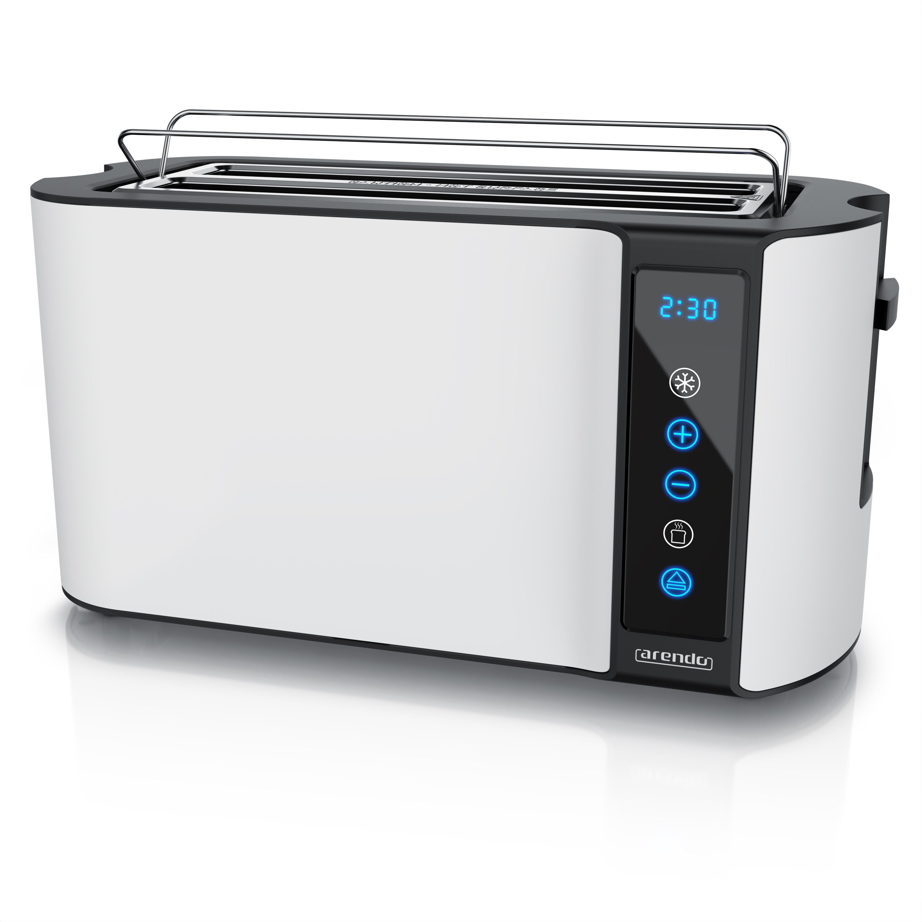 Arendo Toaster Wärmeisoliertes Doppelwandgehäuse, Display mit Restzeitanzeige, 2 lange Schlitze, für 4 Scheiben, 1500 W, Touchpanel, Brötchenaufsatz, 7 Bräunungsgrade, Brotscheibenzentrierung
