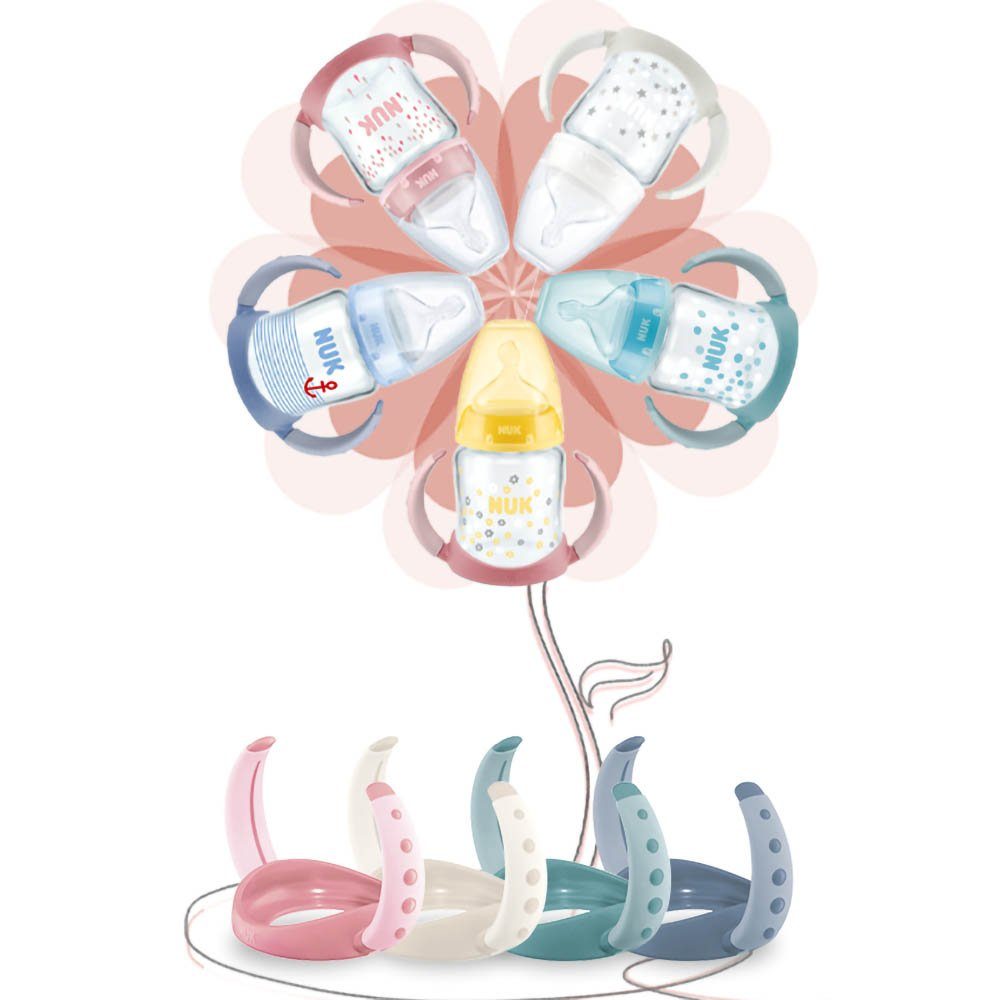 rosa Trinklernflasche und NUK Griffe SET2 FC NUK Trinklernbecher für Babyflaschen