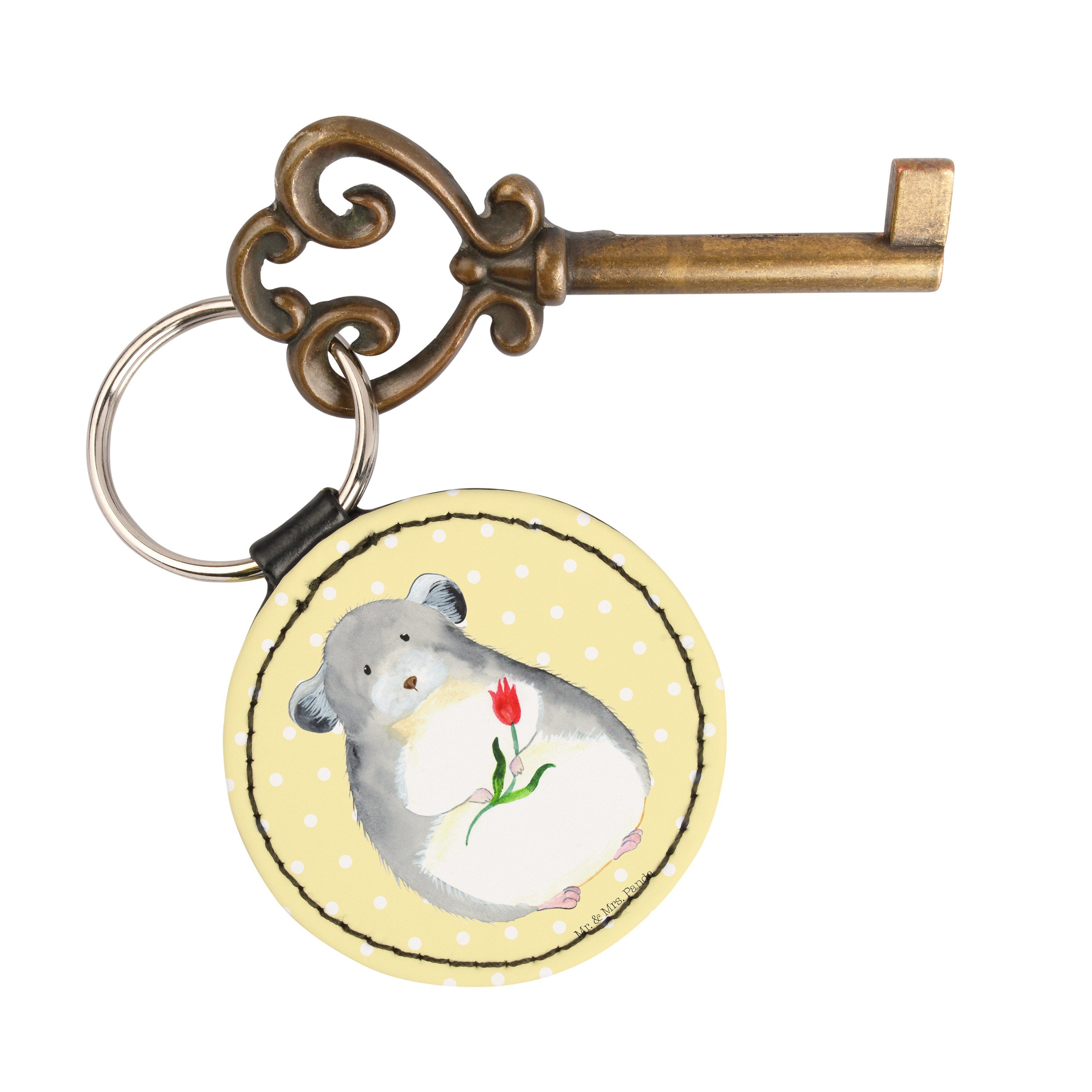 Mr. & Mrs. Panda Schlüsselanhänger Chinchilla mit Blume - Gelb Pastell - Geschenk, Tiere, Glücksbringer, (1-tlg)