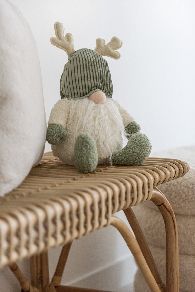 J-line Dekogeweih Kabouter Gewei - Textil - grün/beige - klein (1 St), aus Polyresin, stehende Figur, Durchmesser 10 cm, Höhe 22 cm