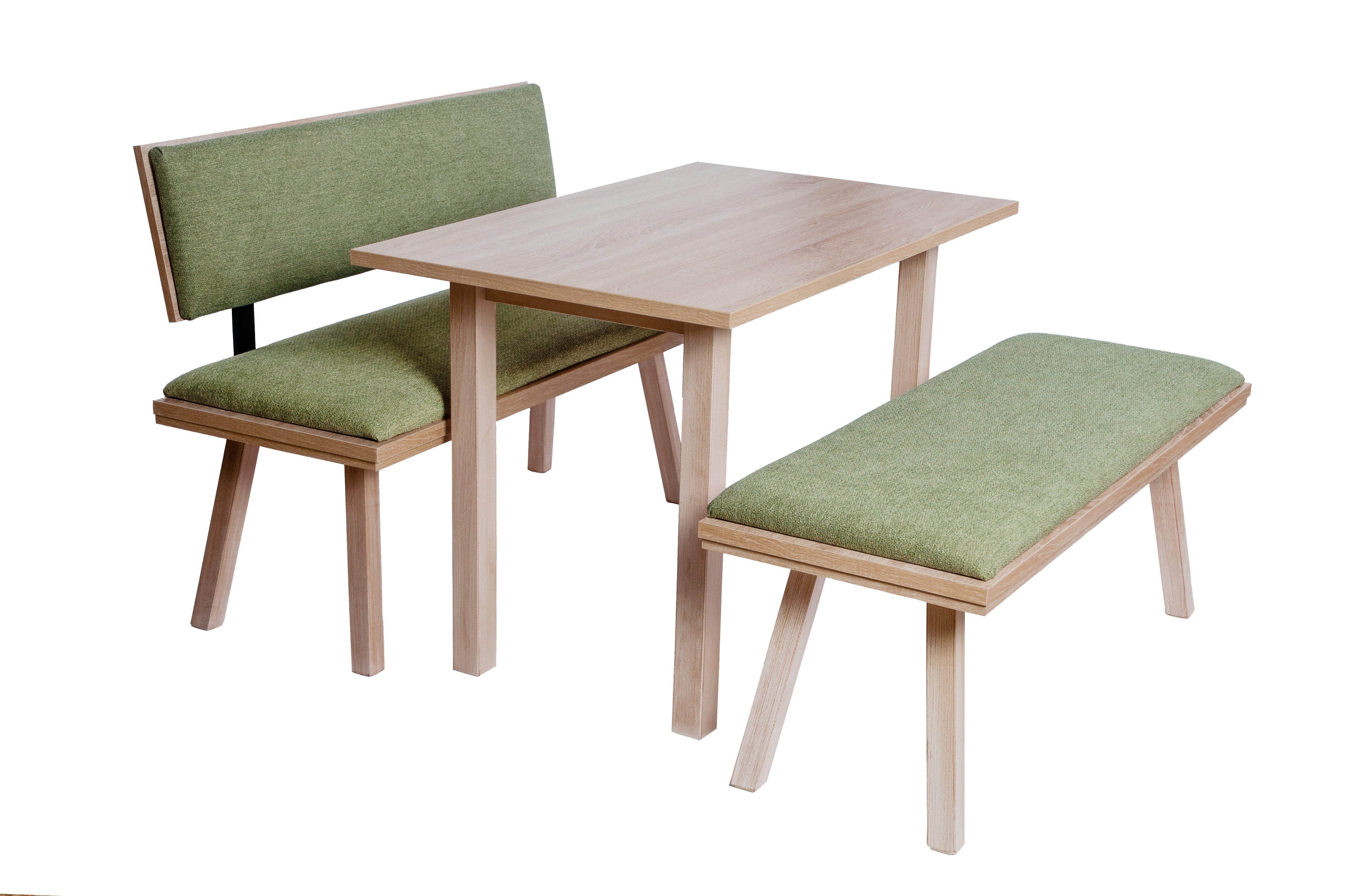 kundler home Eckbankgruppe 'Die Zeitlose' für Esszimmer oder Küche, 4-Fuß-Tisch, Füße Massivholz, (3-er Set), bestehend aus 1 Sitzbank mit Lehne, 1 Sitzbank, 1 Esstisch