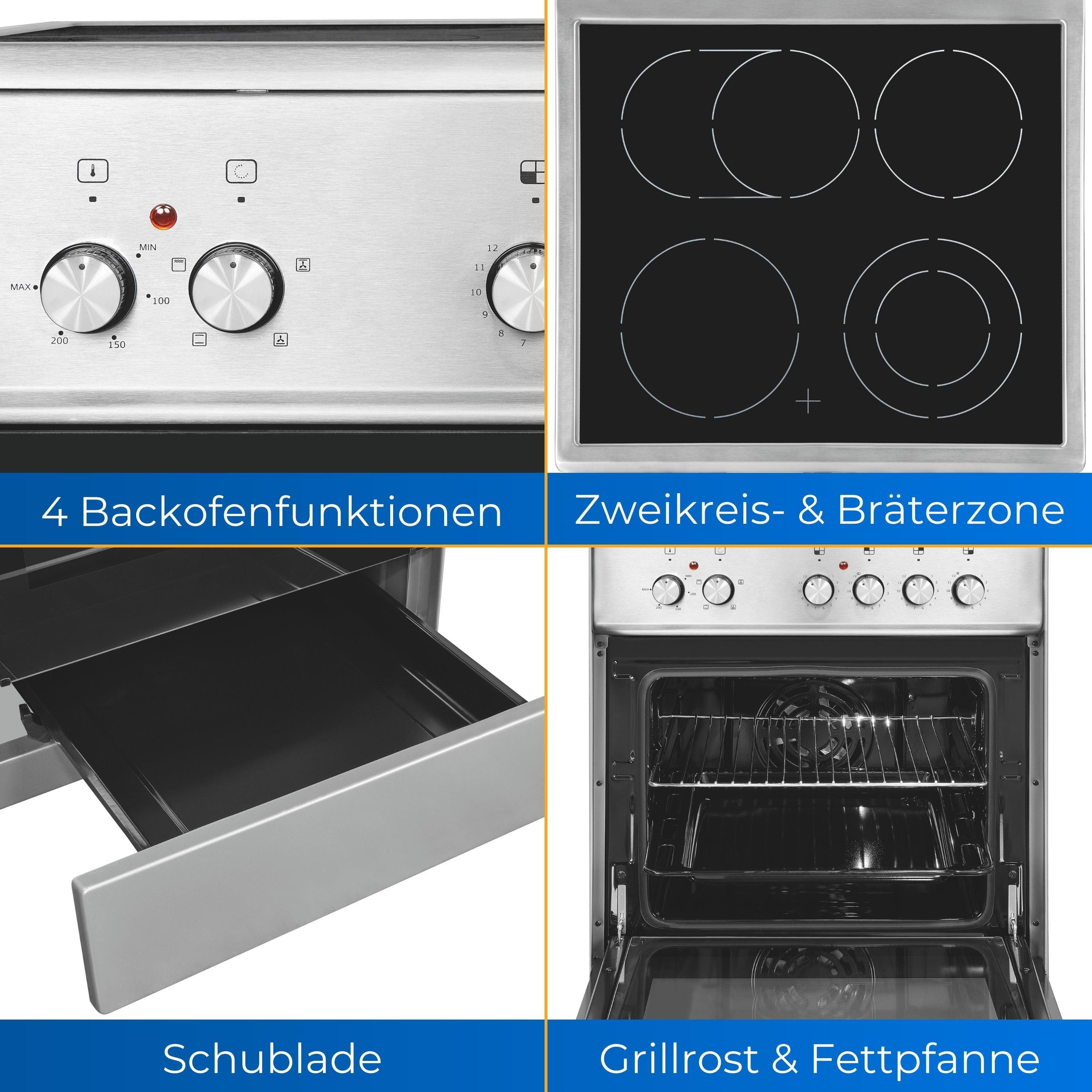 exquisit Elektro-Standherd ECM 6-4 BZ, Umluft, inkl. ausziehbarer Geschirrwagen