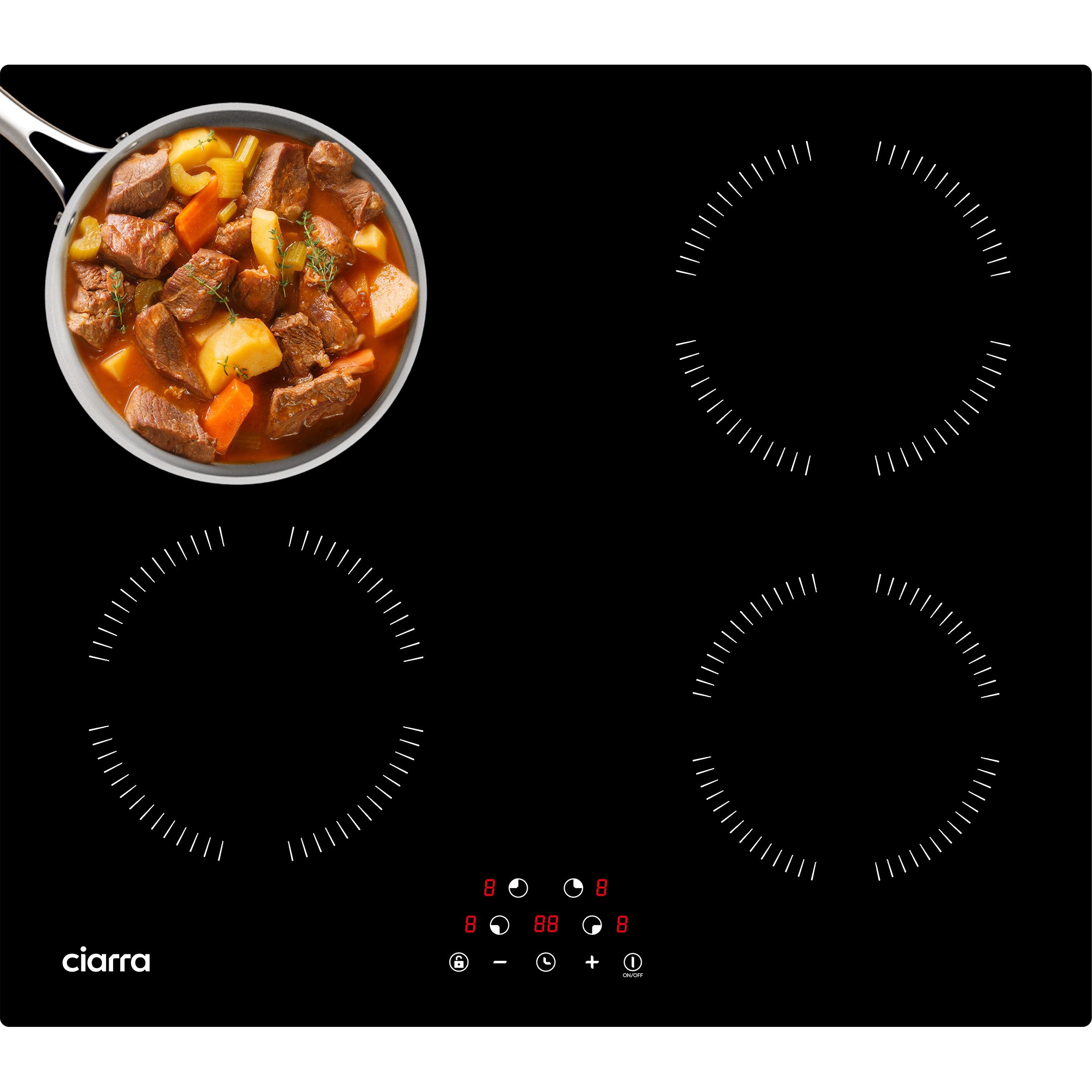 CIARRA Induktions-Kochfeld VM4BIH-A, 60 cm Einbau-Kochfelder 4 Zonen Einbau Induktionskochfeld Touch