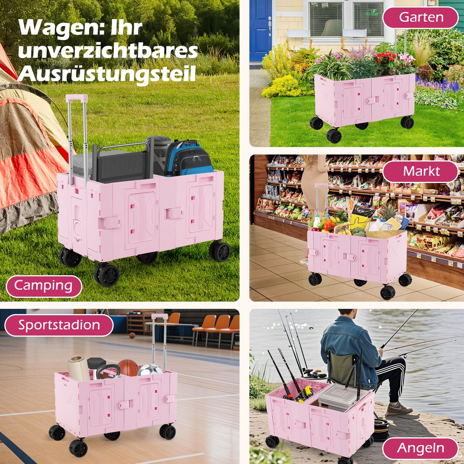 KOMFOTTEU Bollerwagen, Campingwagen mit 150L Volumen, Griff & Getränkehalter