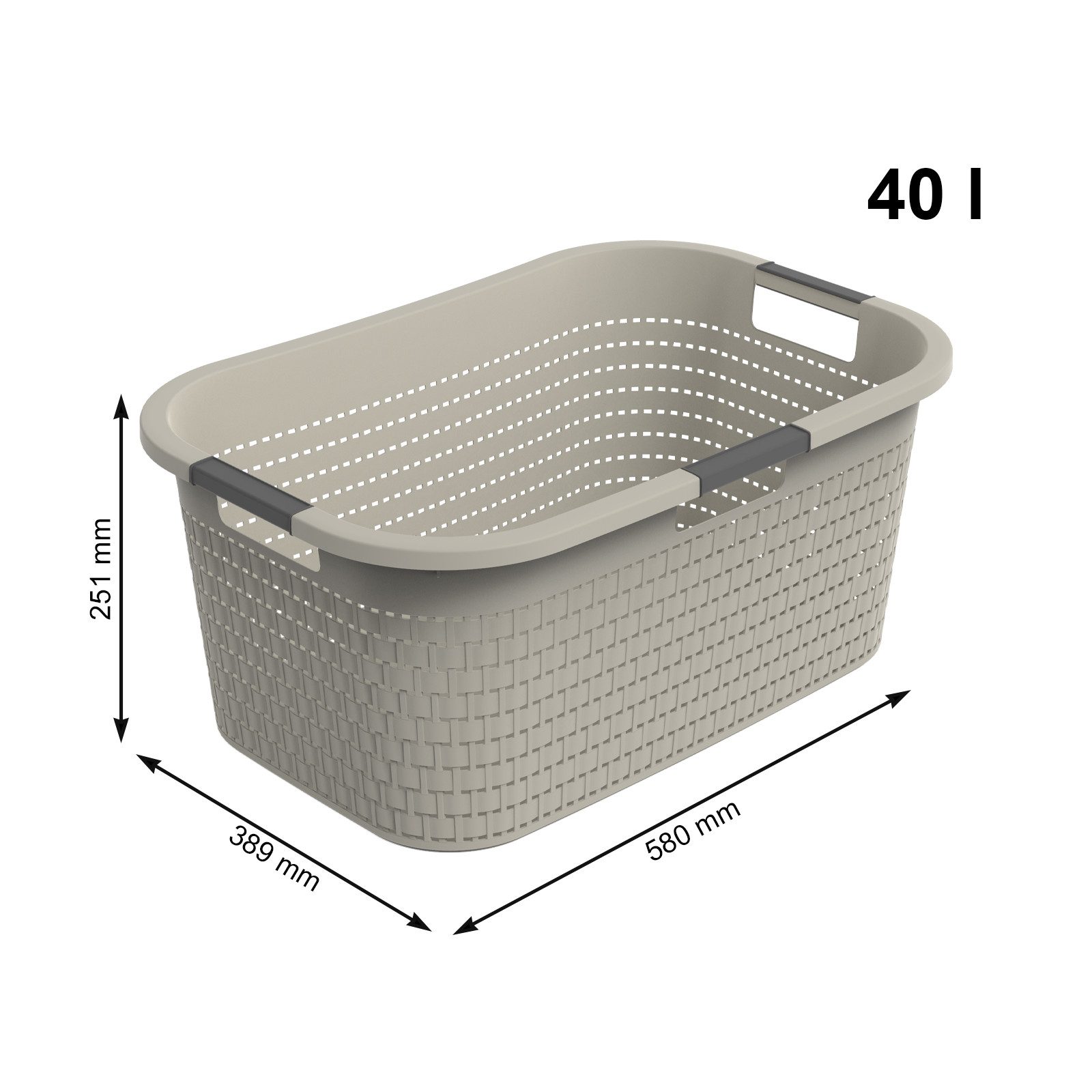 ROTHO Wäschekorb Wäschebox 40L COUNTRY, ergonomische Wäschebehälter mit Griffe, Rattan-Oberfläche ermöglicht Luftzirkulation im Korb