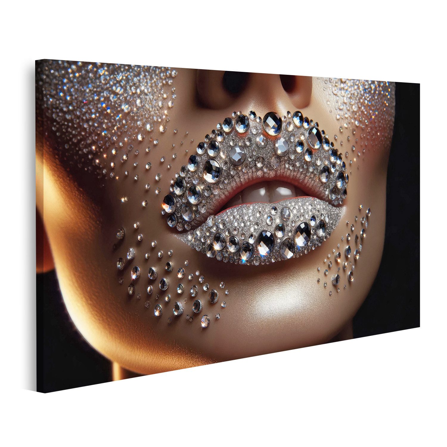 islandburner Leinwandbild Glitzernder Luxus - Kristallverzierte Lippen Make günstig online kaufen