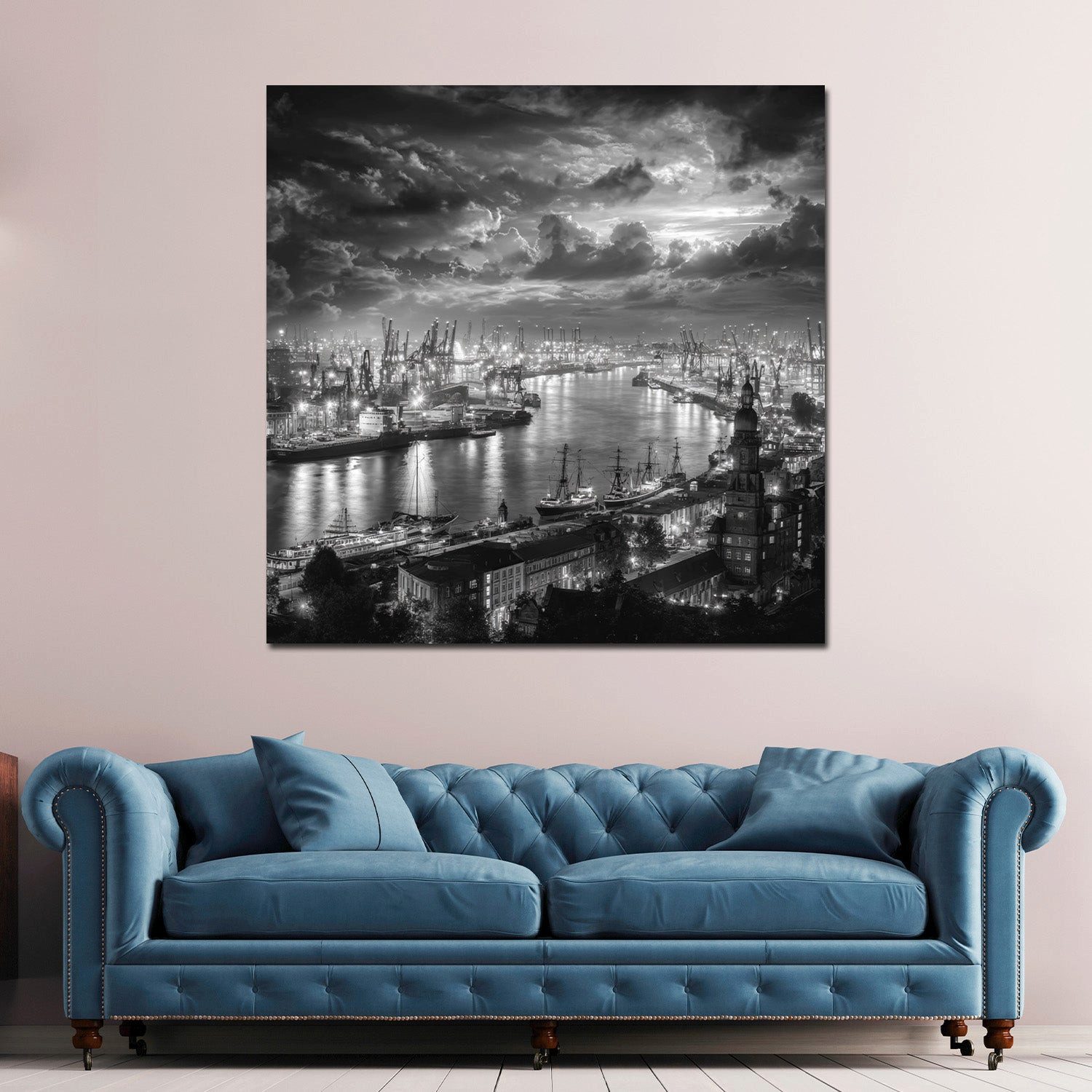 Artedinoi Leinwandbild Hafenansicht Hamburg schwarz weiß Elbe Leinwandbild Wandbild Kunstdruc, Hamburger Hafen an der Elbe, S/W