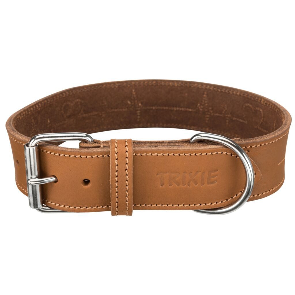 TRIXIE Hunde-Halsband Rustic Fettleder-Halsband Heartbeat - braun - 47–55 cm/40 mm, Leder
