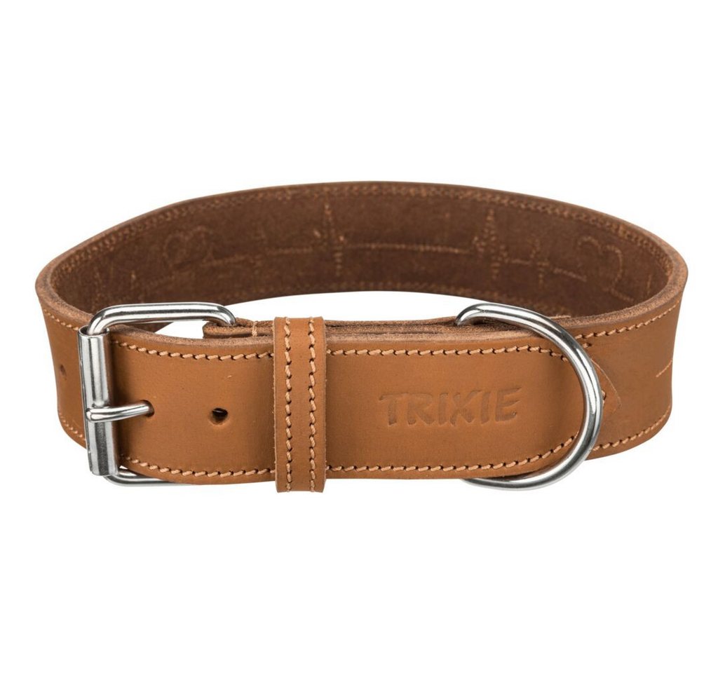TRIXIE Hunde-Halsband Rustic Fettleder-Halsband Heartbeat - braun - 47–55 cm/40 mm, Leder
