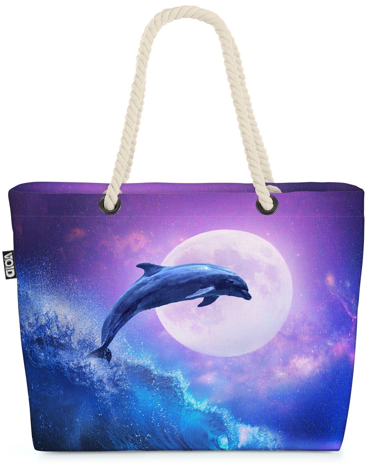 Strandtasche Reise Sommer Tiere Urlaub Ozean (1-tlg), Wellen Delfin kitschi romantisch VOID Mond