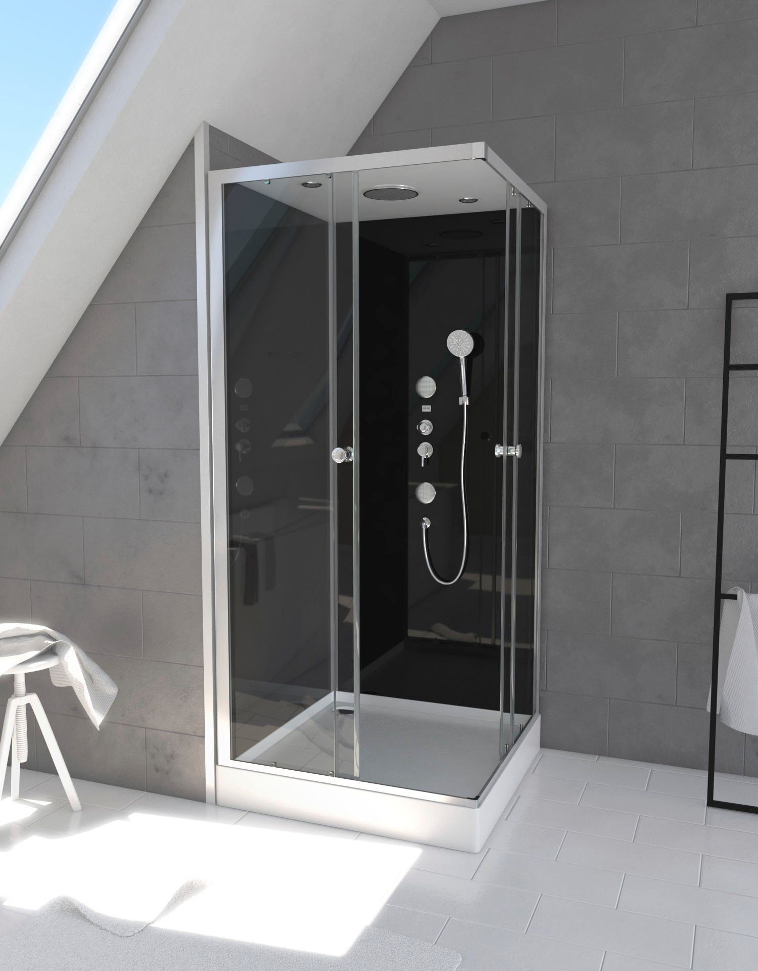 Marwell Komplettdusche Black Suqare, BxT: 90x90 cm, Einscheibensicherheitsglas, Komplett-Set, 90 x 90 x 210 cm - Eckdusche