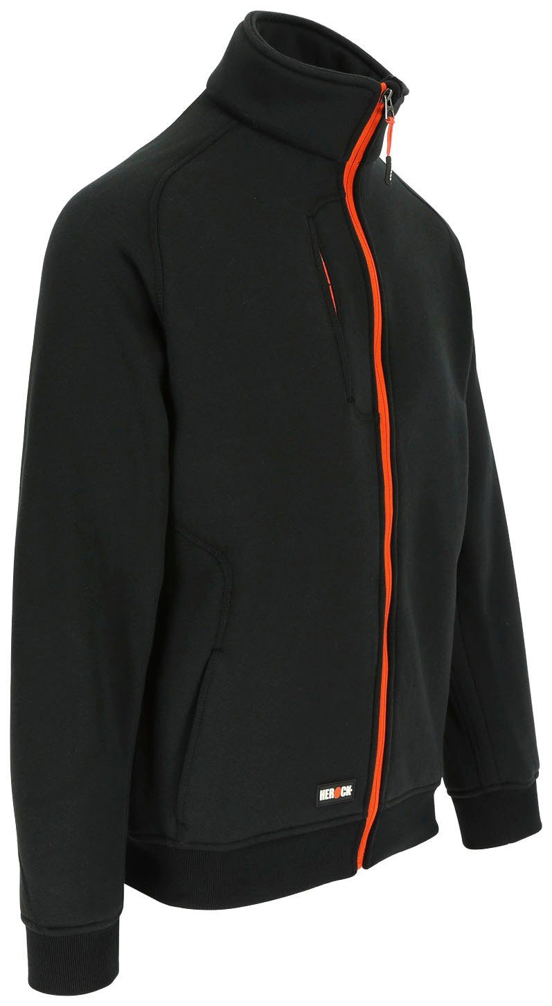 sweater reine Taschen langem Stehkragenpullover Herock schwarz Reißverschluss, 3 Weich, mit Othello Baumwolle, aus