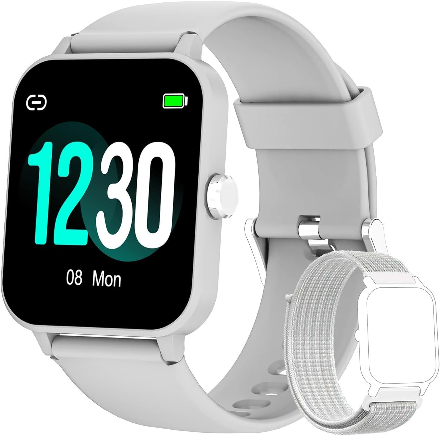 blackview Smartwatch (1,83 Zoll, Android iOS), Fitnessuhr Armbanduhr mit Pulsmesser SpO2 Schrittzähler Uhr