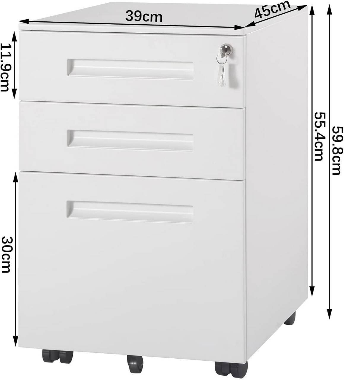 Bürocontainer Weiß Mobiler Schubladen Rollcontainer, Aktenschrank mit Woltu 3