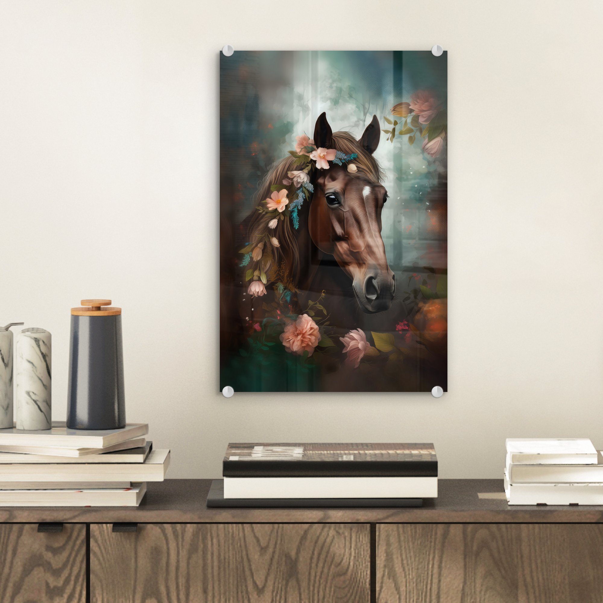 MuchoWow Acrylglasbild Pferd - Natur (1 Tiere St), auf auf - Glas Wandbild - Foto Glasbilder - - - Bilder Wald, Glas - Blumen Wanddekoration