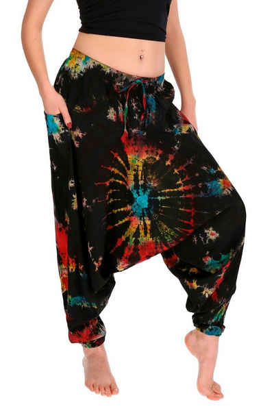 KUNST UND MAGIE Haremshose Bunte Tie Dye Batik Damen Yoga Freizeit Haremshose Wellnesshose Goa