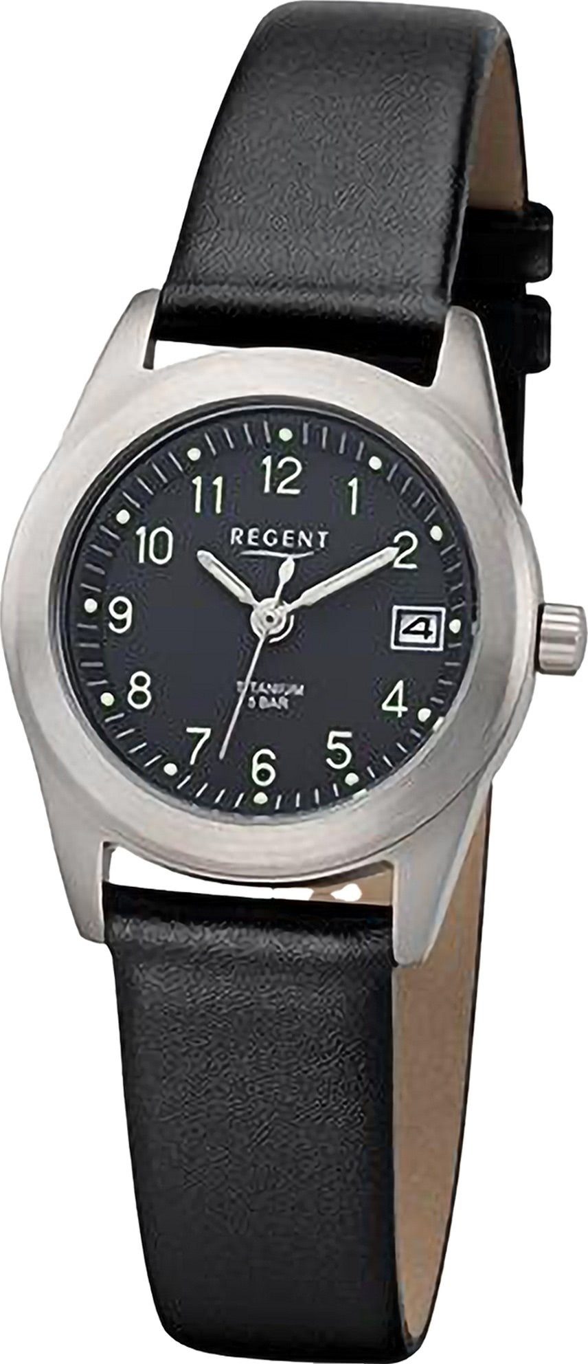 Regent Quarzuhr Regent Damen Armbanduhr Analog, Damen Armbanduhr rund, extra groß (ca. 26mm), Lederarmband