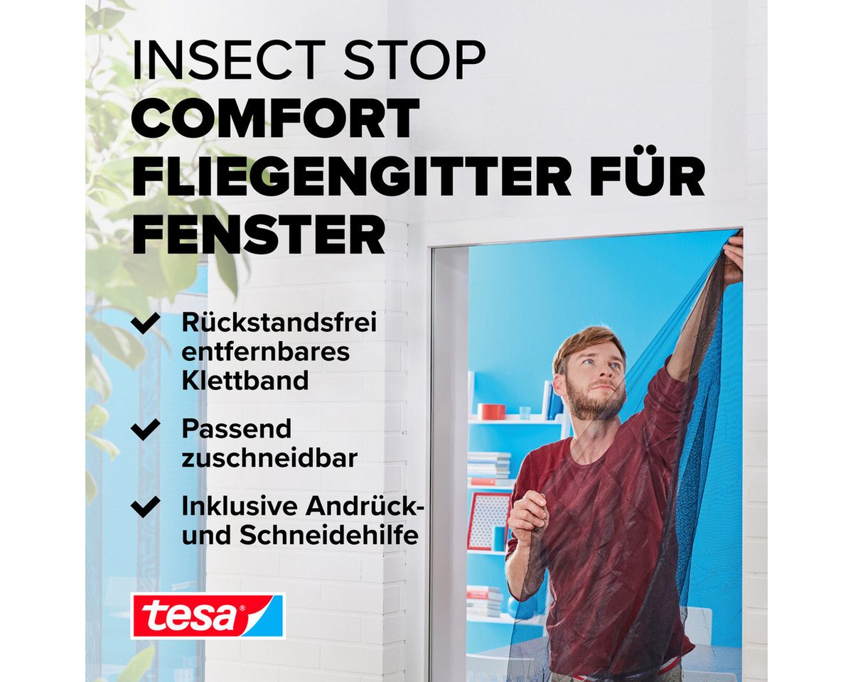 Thumbnail - tesa Insektenschutz-Fensterrahmen Insect Stop Comfort Fliegengitter für Fenster - 1.3 m x 1.3 m, (Packung, 1-St., Fliege...
