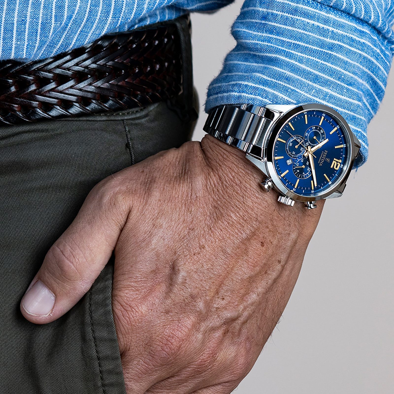 Festina Quarzuhr Festina Herren Uhr F20343/2 Edelstahl, (Chronograph), Herren Armbanduhr rund, Edelstahlarmband silber