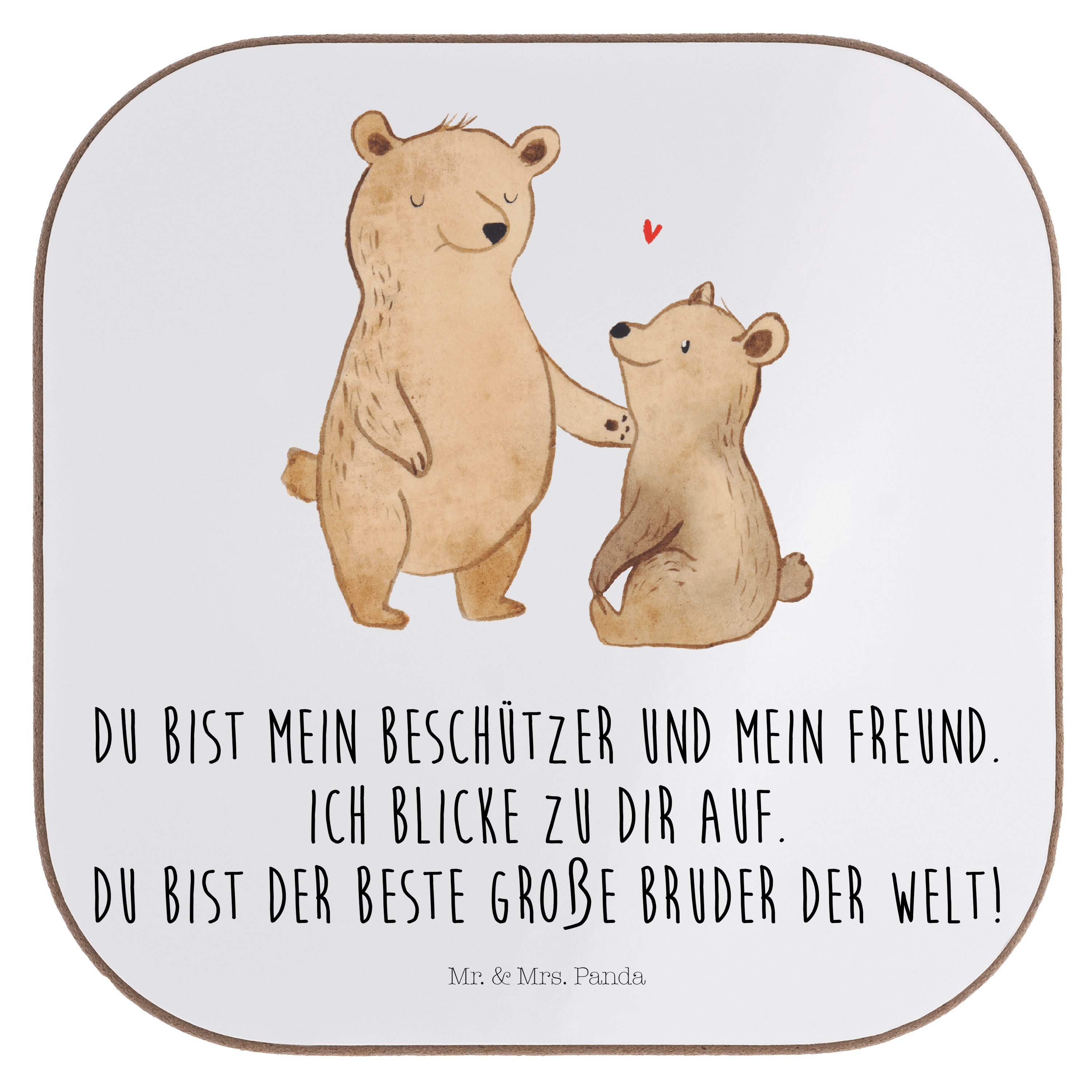 Mr. & Mrs. Panda Getränkeuntersetzer Bär Großer Bruder - Weiß - Geschenk, Brudi bester Freund, Muttertag, 1-tlg.