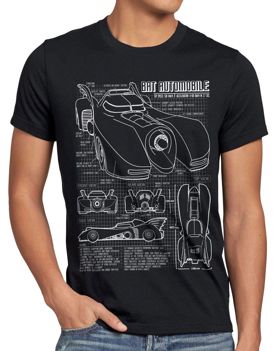 style3 T-Shirt Bat Auto Blaupause Gotham mobil city dark film man knight game