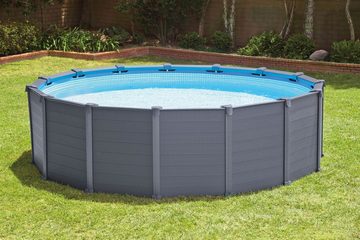 Intex Framepool Intex Graphit 478 x 124 cm mit Poolroboter und (Mega Set 2022, Frame Pool Set Graphit Ø 478 x 124 cm,Sandfilteranlage SF90220RC-1, Digitale Dosierwaage für Poolchemie, Chlor Starterset und Poolrunner S63)