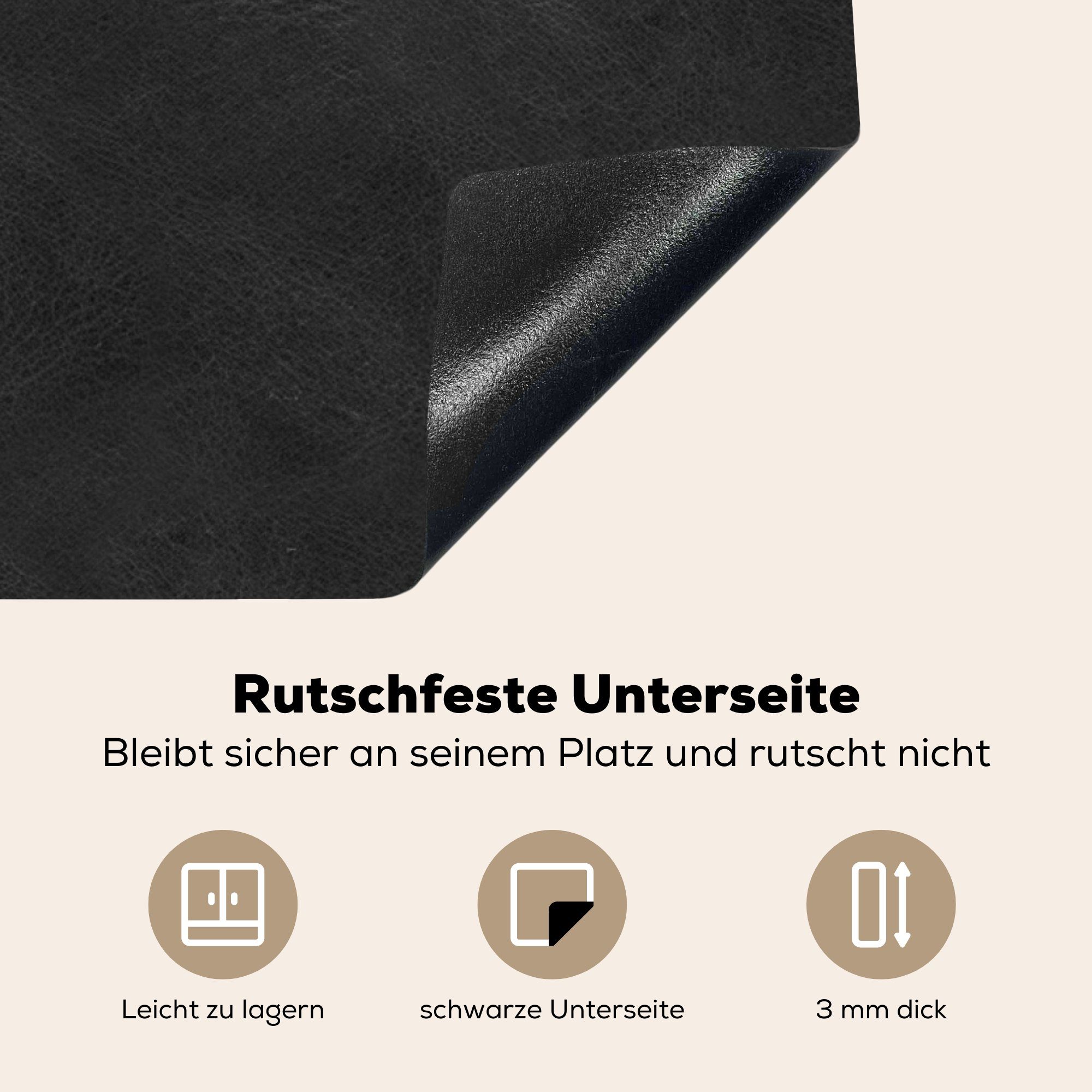 Herdblende-/Abdeckplatte - Ceranfeldabdeckung, - Tierfell, Induktionsschutz Arbeitsplatte für (1 MuchoWow cm, 78x78 Vinyl, Schwarz tlg), küche Leder -