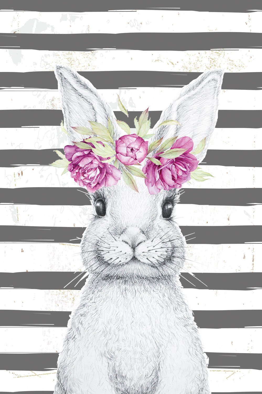 queence Metallbild Gada, Blumen, Hase (1 St), Stahlschilder