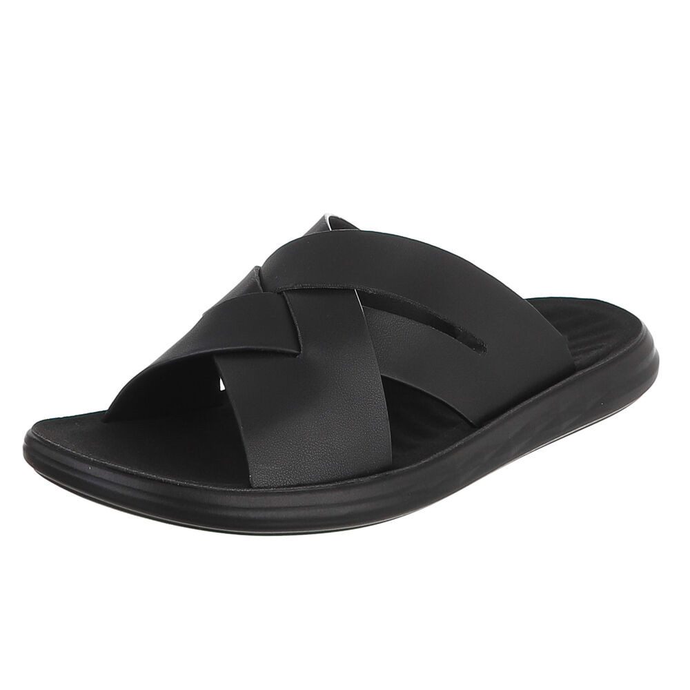 Coolwalk Herren Pantolette Kreuzriemen Sommer bequem Sandale (91918015) Flach Sandalen in Schwarz