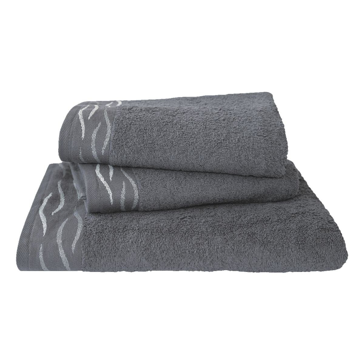 Dyckhoff Handtücher saugfähig, Baumwolle (2-St), Bordüre Wave, und mit abgesetzter grau weich
