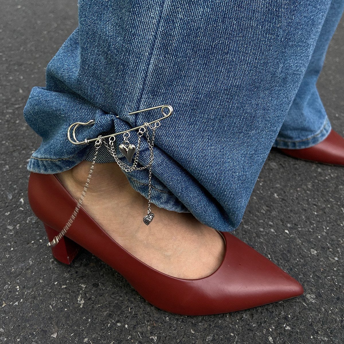VEKROBOT Hosenkette Hosenkürzer Clip mit Kette Ketten Nieten Knöchelkette Bein Kette, (1-tlg), Broschenkette mit Fransen für Blazer Jacke Damen Anstecker