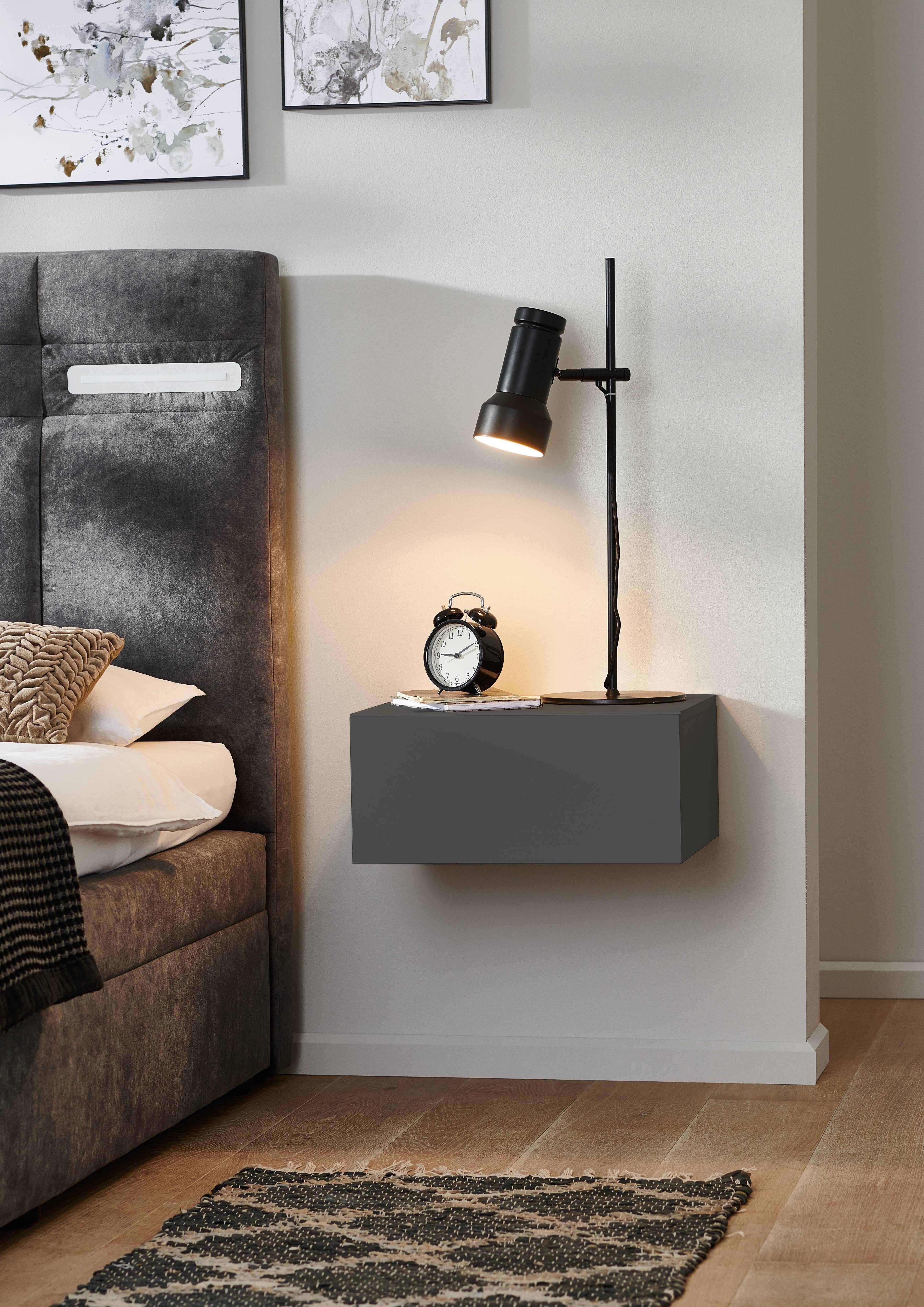 BMG Möbel Nachtschrank Faro 1 (Nachtkonsole) griffloses Design, wandhängend mit Schublade