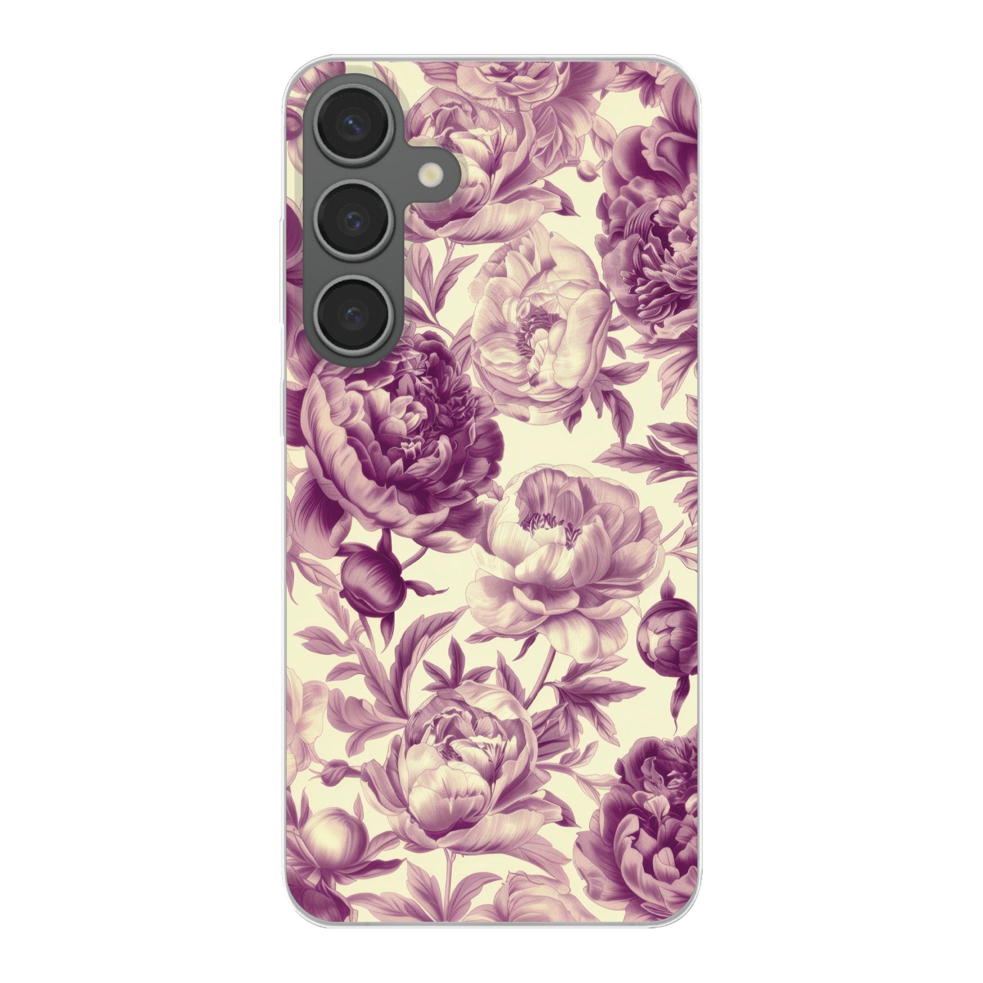 MuchoWow Handyhülle für Samsung Galaxy S24 Plus Blumen - Muster - Lila - Beige, Phone Case, Silikon, Schutzhülle Dünn