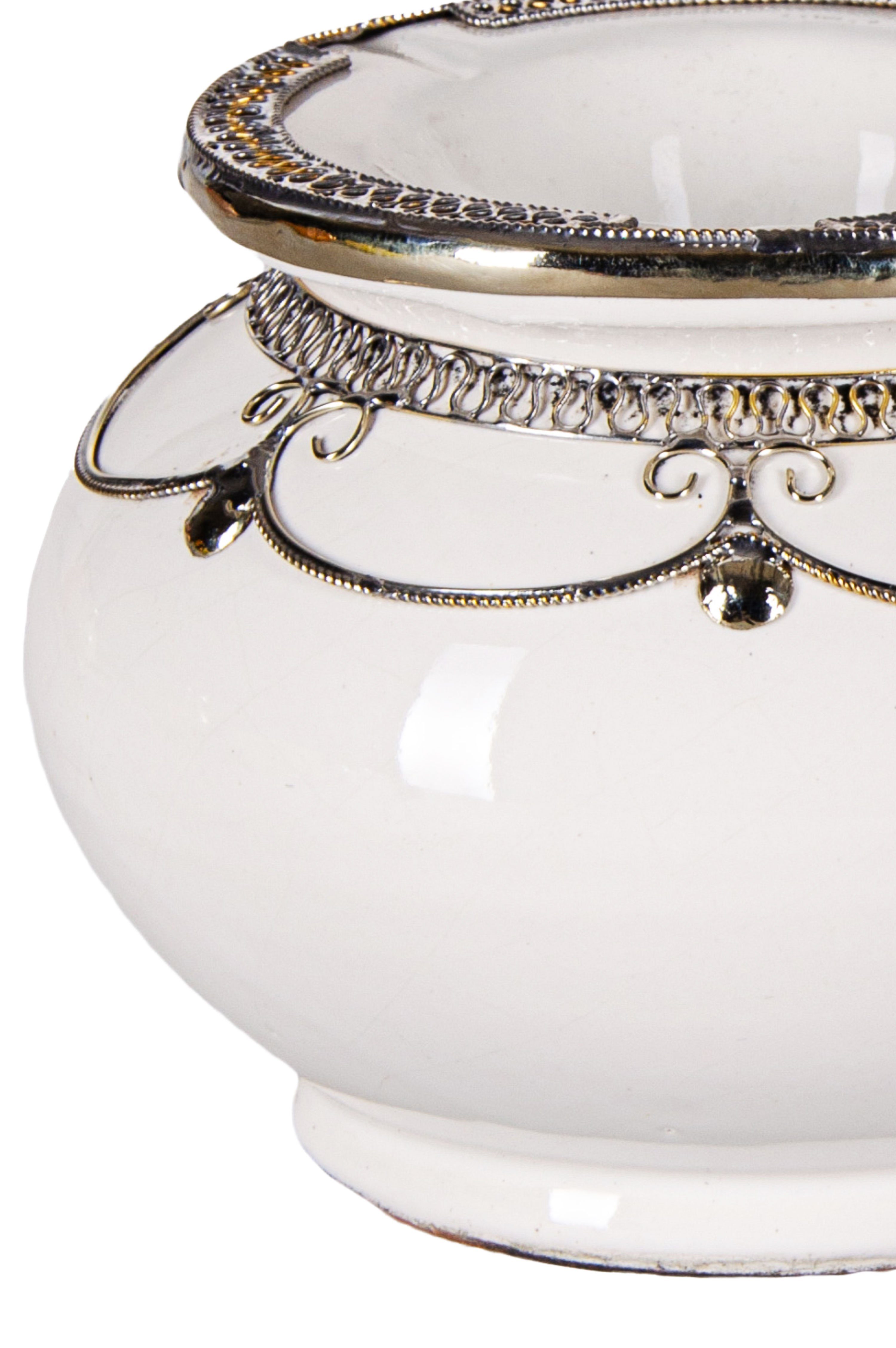 Marrakesch Orient & Mediterran Interior Aschenbecher Aschenbecher Miranda im Orient-Stil, aus Keramik gefertigt, Weiß 11 cm, Handarbeit – Bild 2 von 5