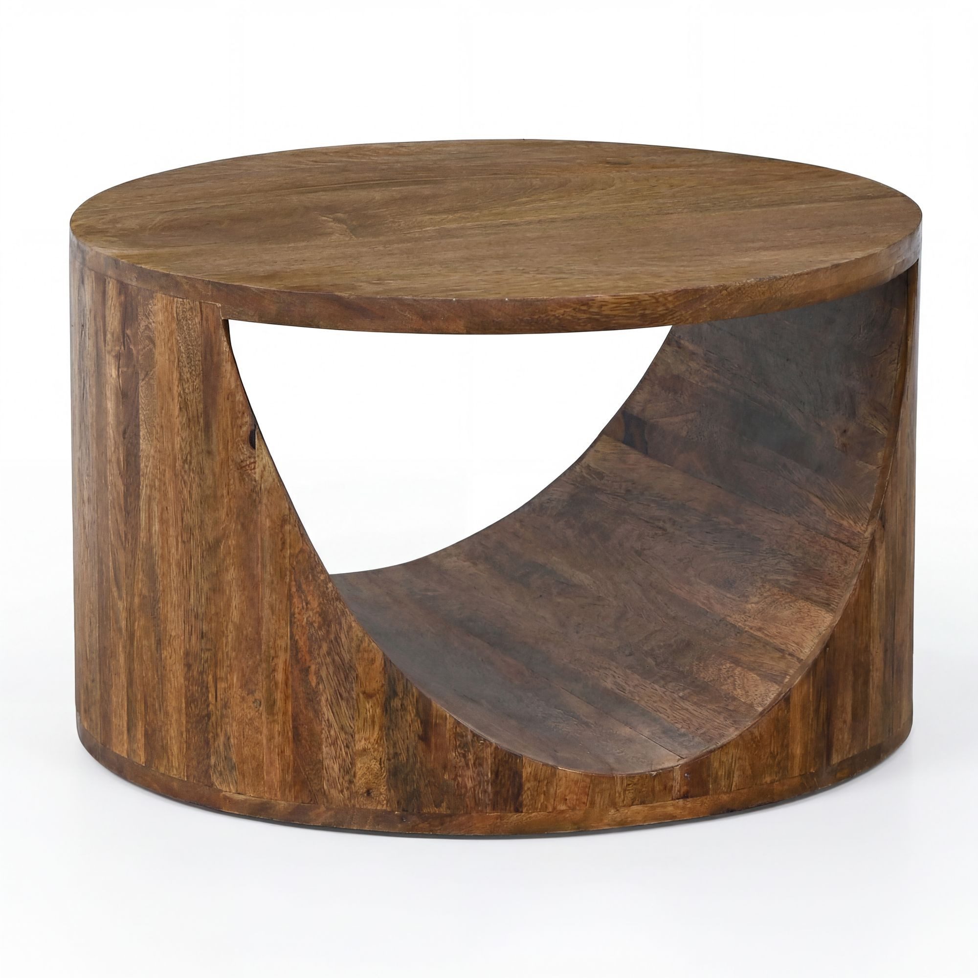 Wohnling Couchtisch WL7.452 Massivholz 60cm Wohnzimmertisch Ablage Beistelltisch Tisch (Zylindrisches Designobjekt mit Aussparung), Komplett aus massivem Mangoholz gefertigt