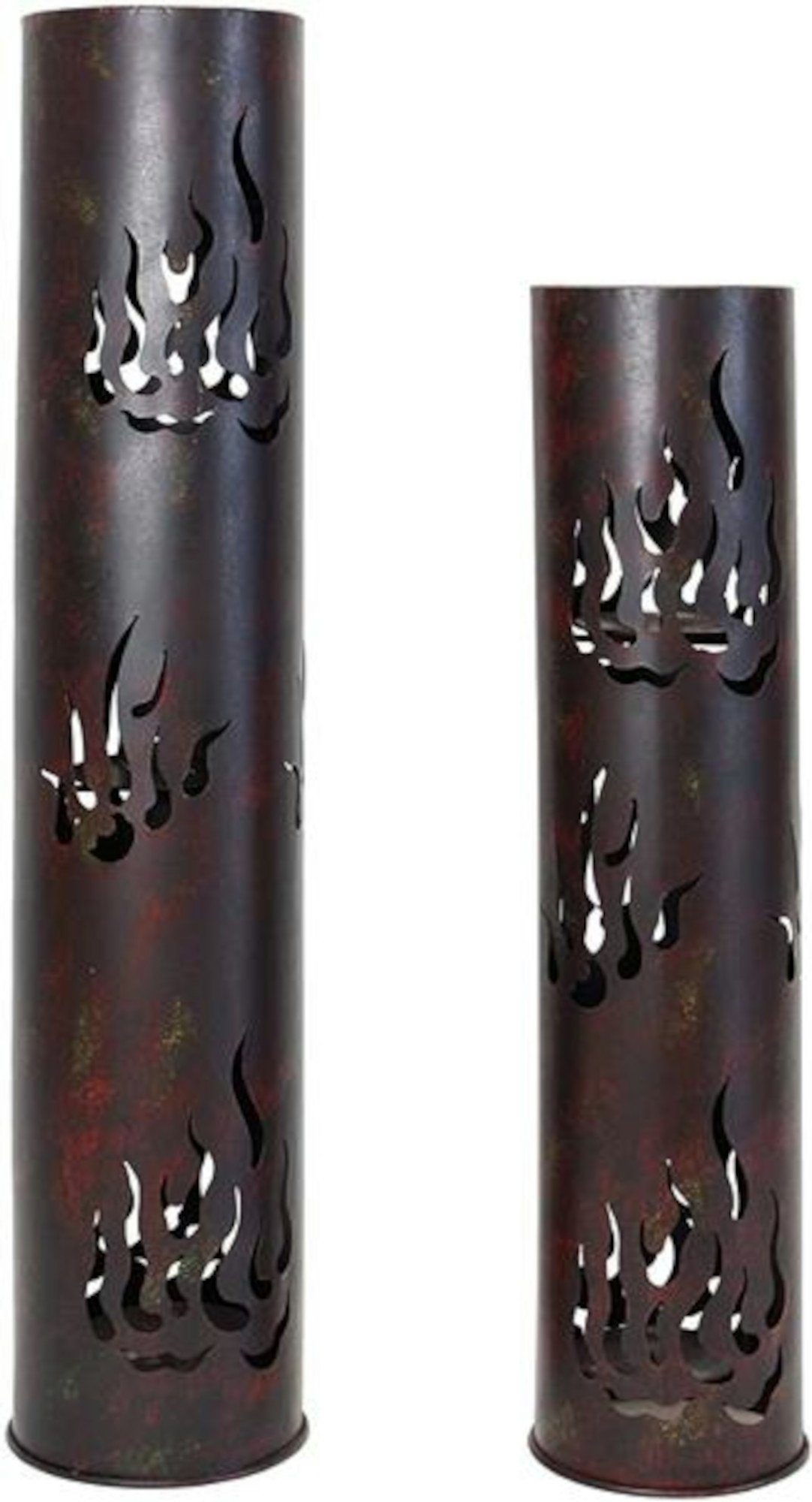 Standkerzenhalter Windlicht-Säule Flammen, 2er-Set, 18 x 80 cm, 20 x 99 cm