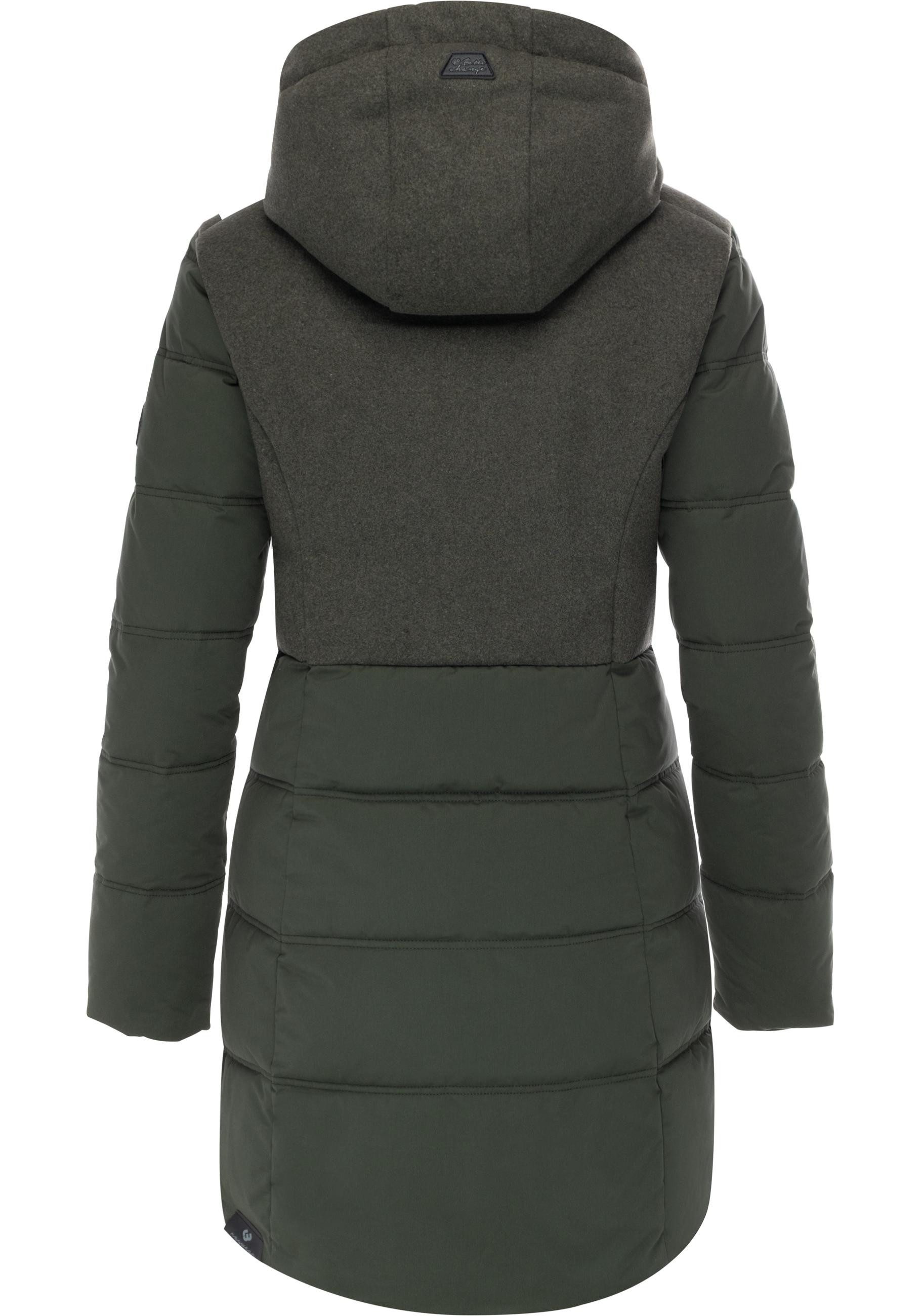 Ragwear Winterjacke Ashani Block Intl. stylischer Winterparka mit gefütterter Kapuze