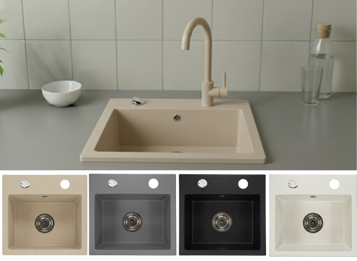 Faizee Home Granitspüle Faizee Home, Granitspüle Compact 44×41,5 cm – Küchenspüle Spülbecken