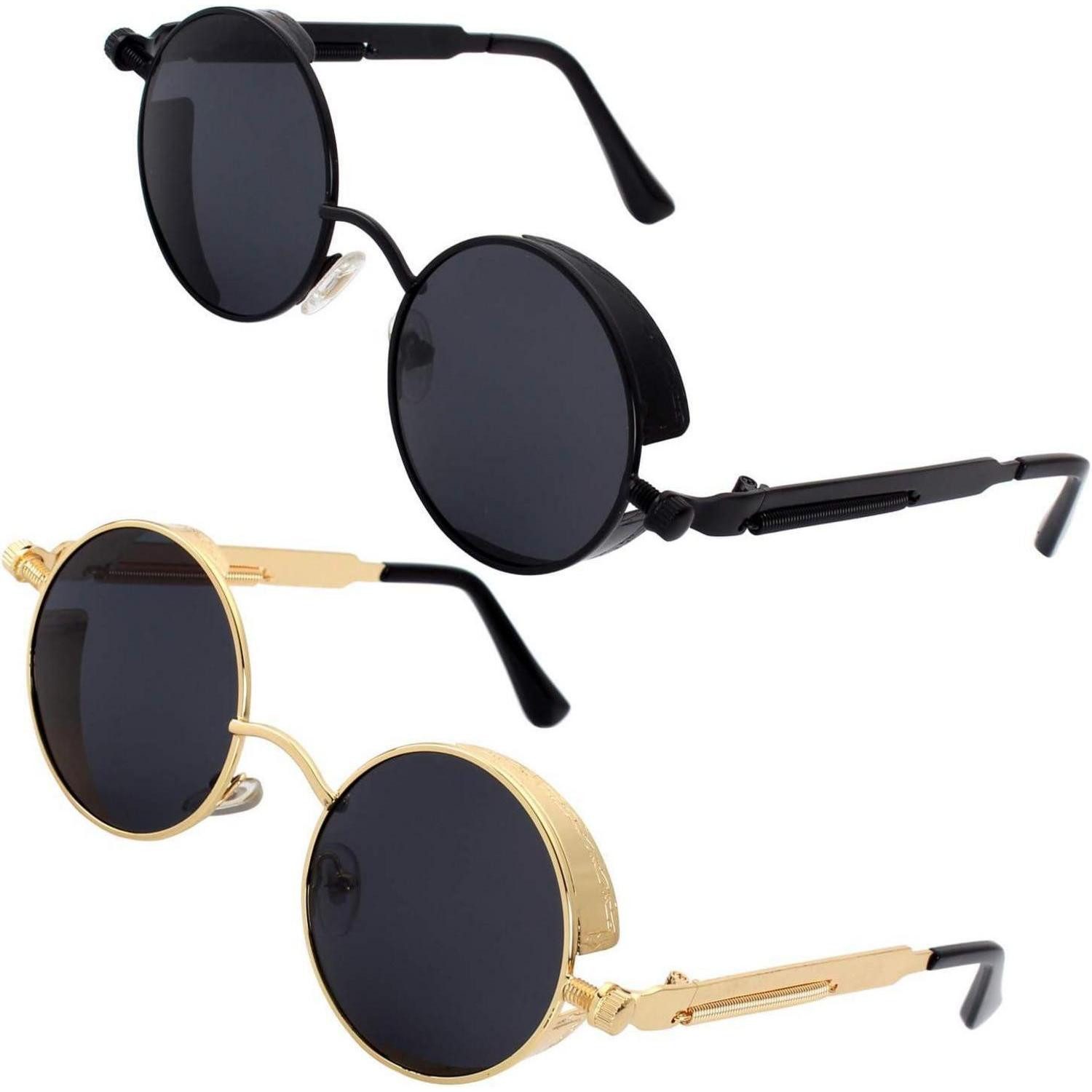 LuxusKollektion Retrosonnenbrille Sonnenbrille Retro Rund Steampunk 1.2 Schwarz Grau & Gold Grau (1-St)