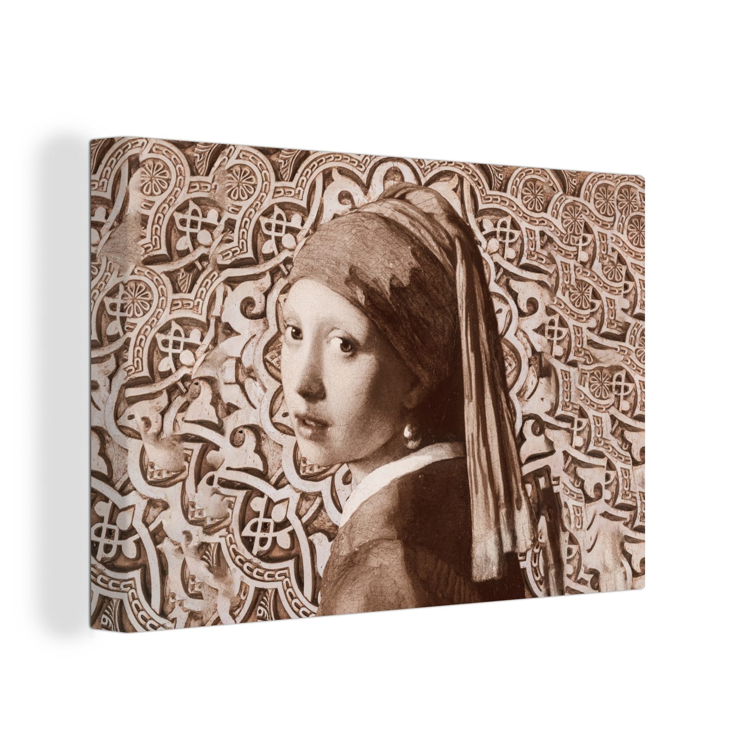 OneMillionCanvasses® Gemälde Wandbild Braun, Vermeer Aufhängefertig, Wanddeko, St), - cm Mädchen (1 mit Perlenohrring Johannes - Das 30x20 Leinwandbilder, dem