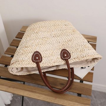 AUKUU Strandtasche Strohtasche Strohtasche gewebte Tasche vielseitig große, Kapazität tragbare Strohtasche Damen Urlaub am Meer Rattan