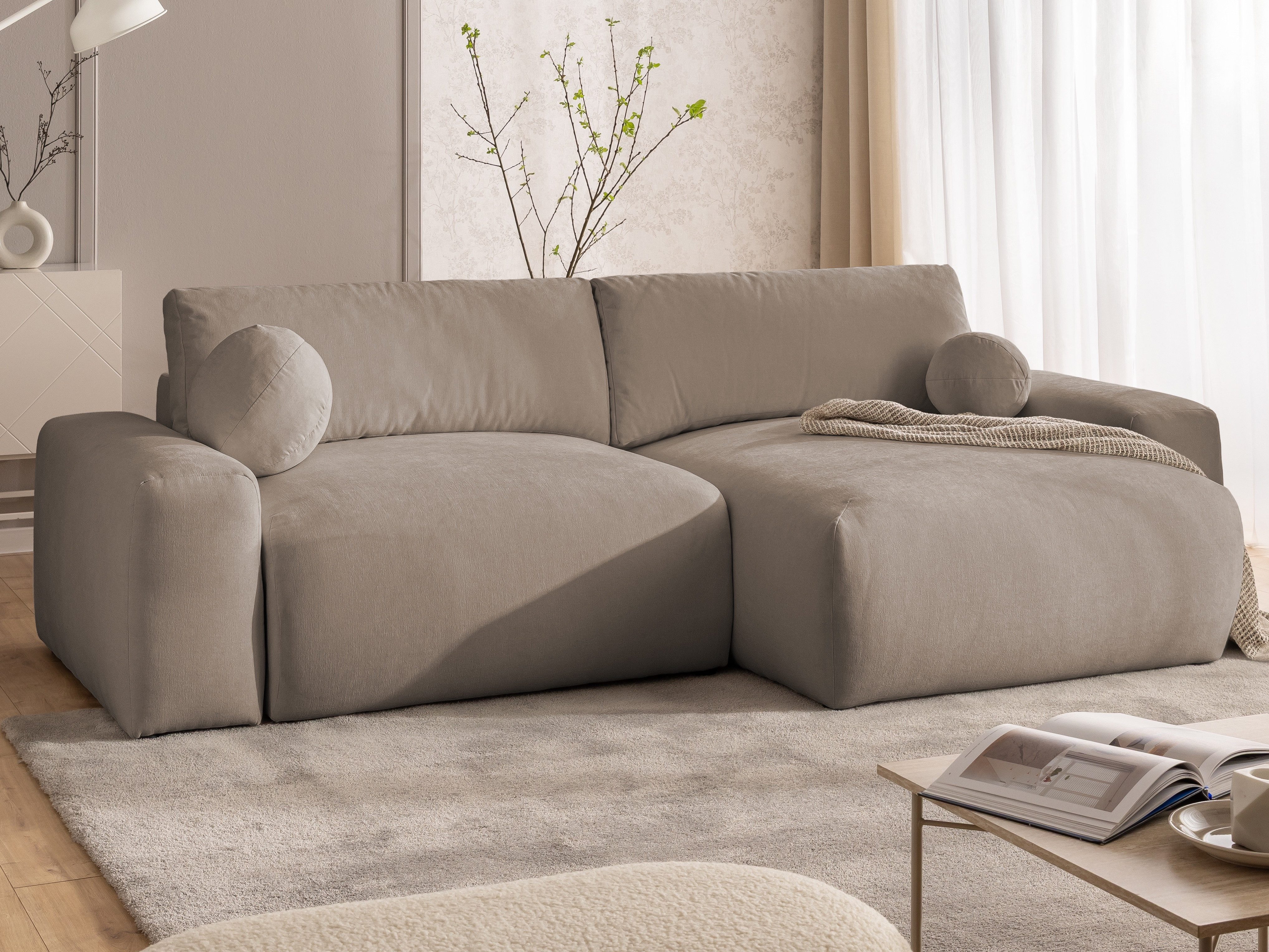 S-Style Möbel Ecksofa Puffy mit Schlaffunktion und Bettkasten - besonders weich und puffig, aus Webstoff, mit Wellenfederung