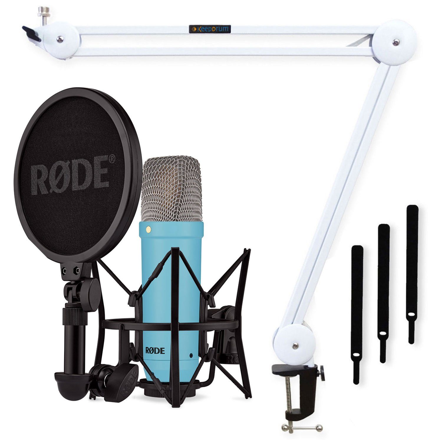 RØDE Mikrofon NT1 Signature Blue (Studio-Mikrofon Blau), mit Gelenkarm Weiss
