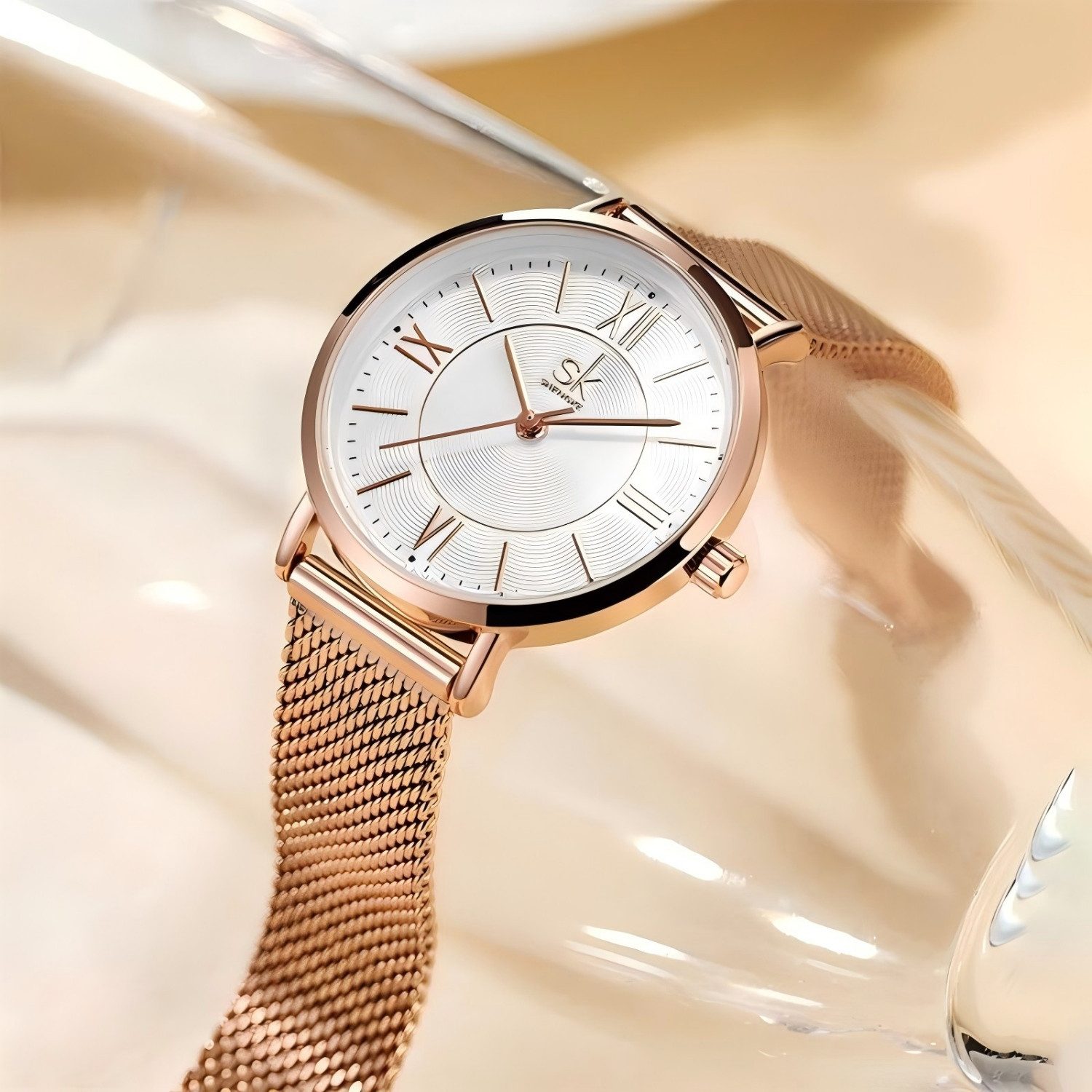 Toomoke Quarzuhr  Edelstahlarmband, Glassteine, Roségold Damen Armbanduhr, (Packung, 3ATM Wasserdicht, Elegantes Quarzwerk), Armbanduhr, Damenuhr, Edelstahlarmband