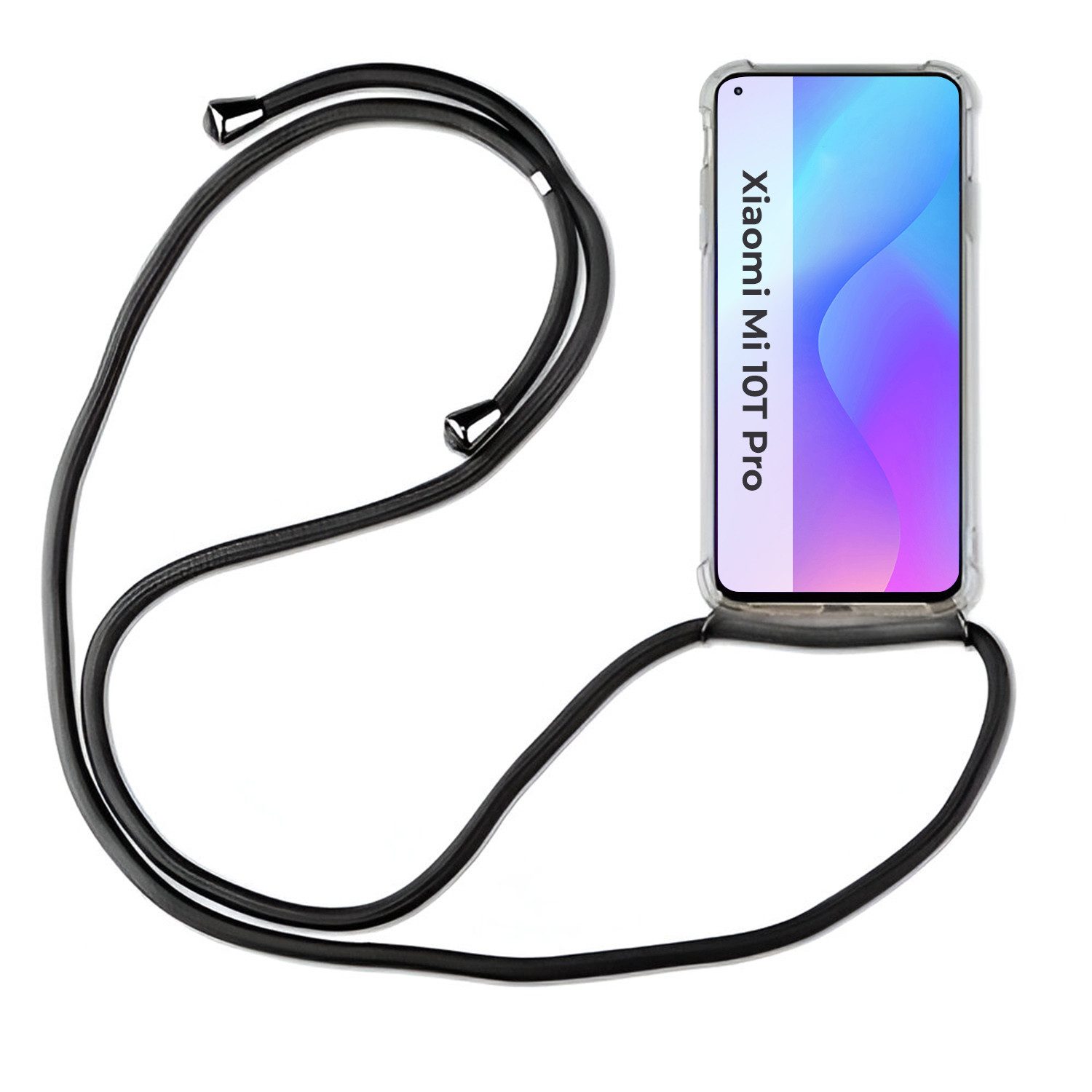 betterfon Handykette für Xiaomi Mi 10T Pro Handyhülle mit Band & Kordel Bumper Schwarz, Hände frei – mit Silikonhülle & Schnur für flexiblen Alltag