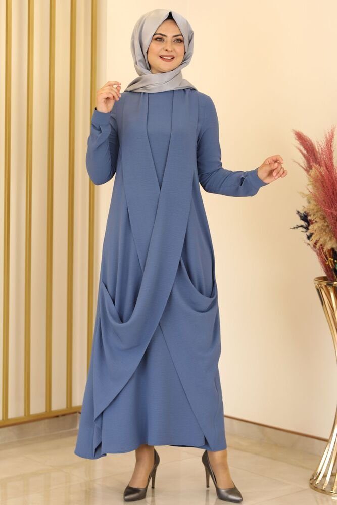 Modavitrini Abendkleid Almeda Aerobin Kleid langärmliges Maxikleid Hijab Mode Basic Indigo-Blau