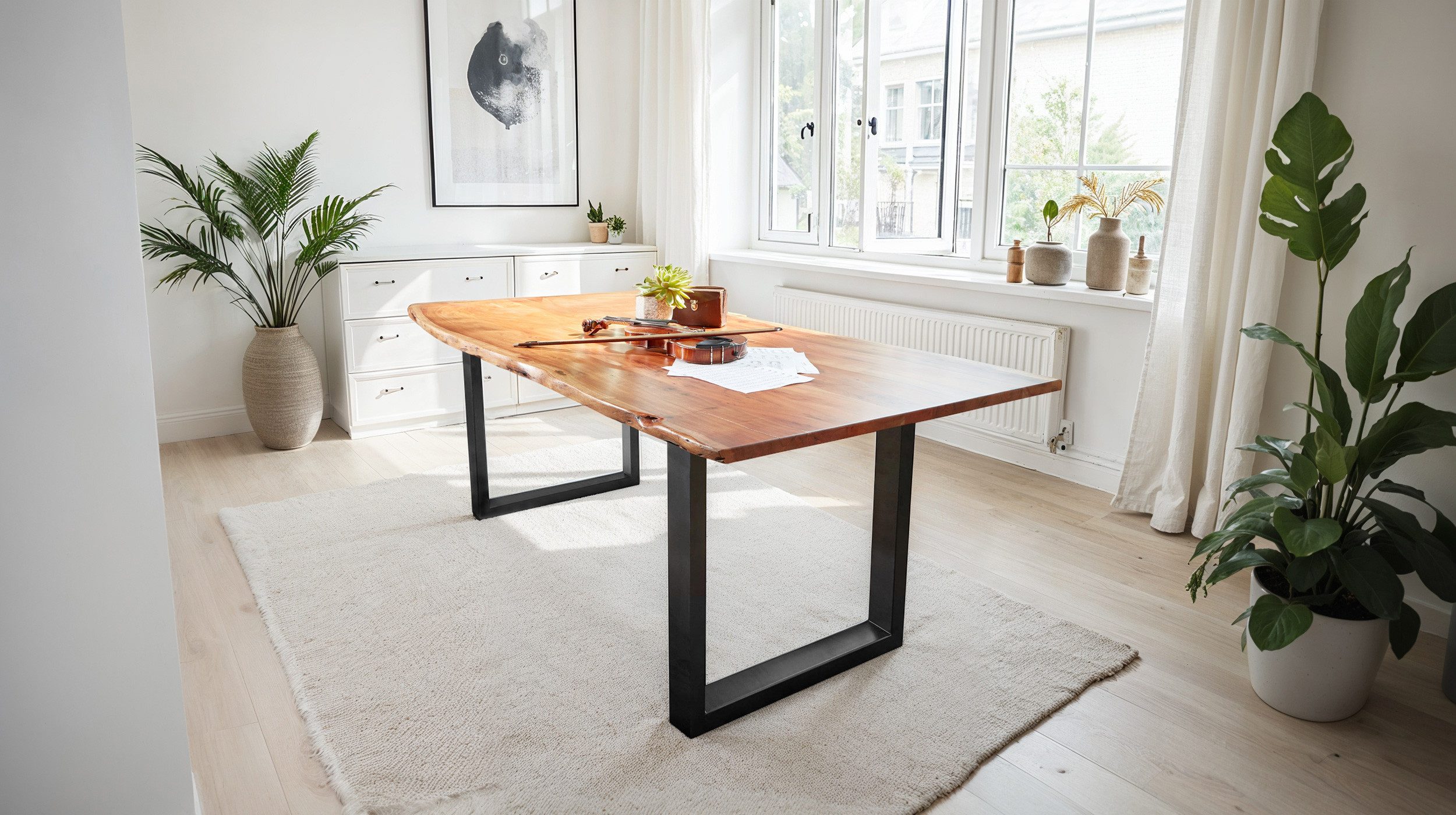 Massivart® Baumkantentisch AGRA / Massivholz Akazienholz / 30 mm Tischplatte, Standbeine Kufengestell / Metall schwarz lackiert / Industrial Look